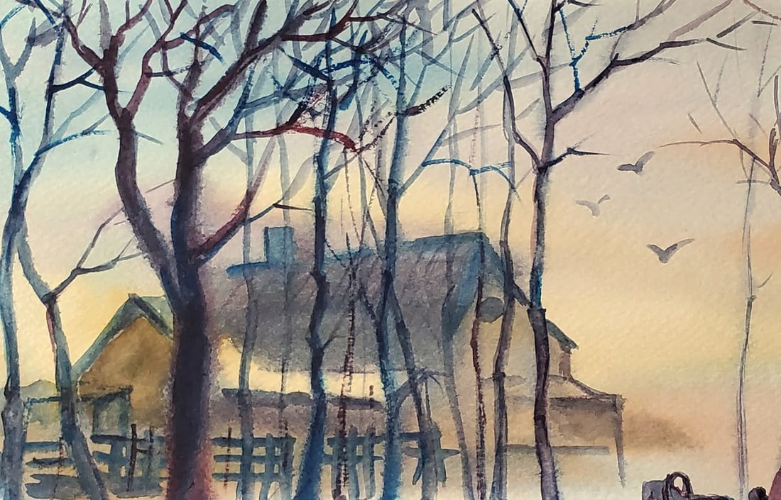 Watercolor painting Winter evening Daniil Litvinov - 2