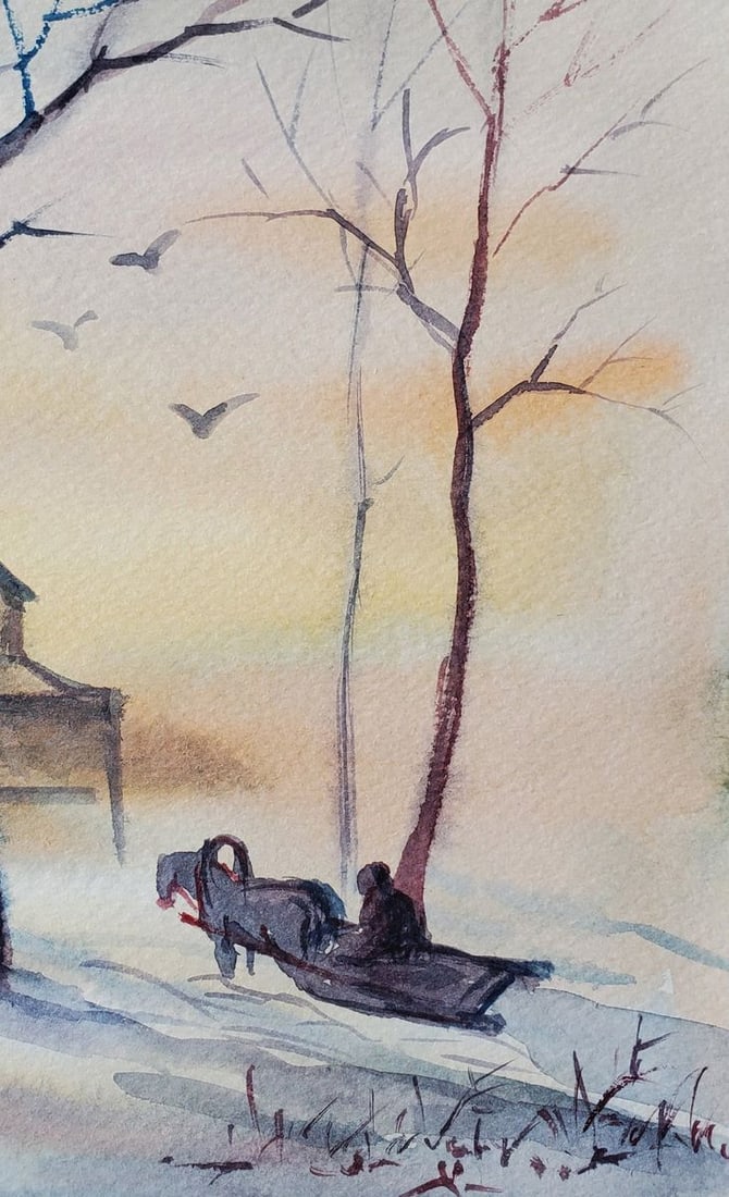 Watercolor painting Winter evening Daniil Litvinov - 3