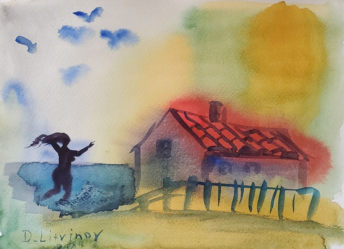 Watercolor painting Running girl Daniil Litvinov: Title: Watercolor painting Running girl Daniil Litvinov Description: NoLitv 1220*** ABOUT THIS PAINTING **** TITLE: "Running girl"* ARTISTS: Daniil Litvinov* SIZE: 19x27 cm/'7.48x10.62 inches'*