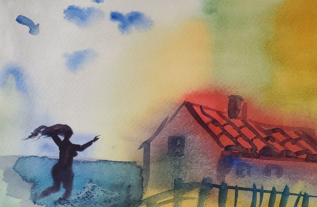 Watercolor painting Running girl Daniil Litvinov - 2
