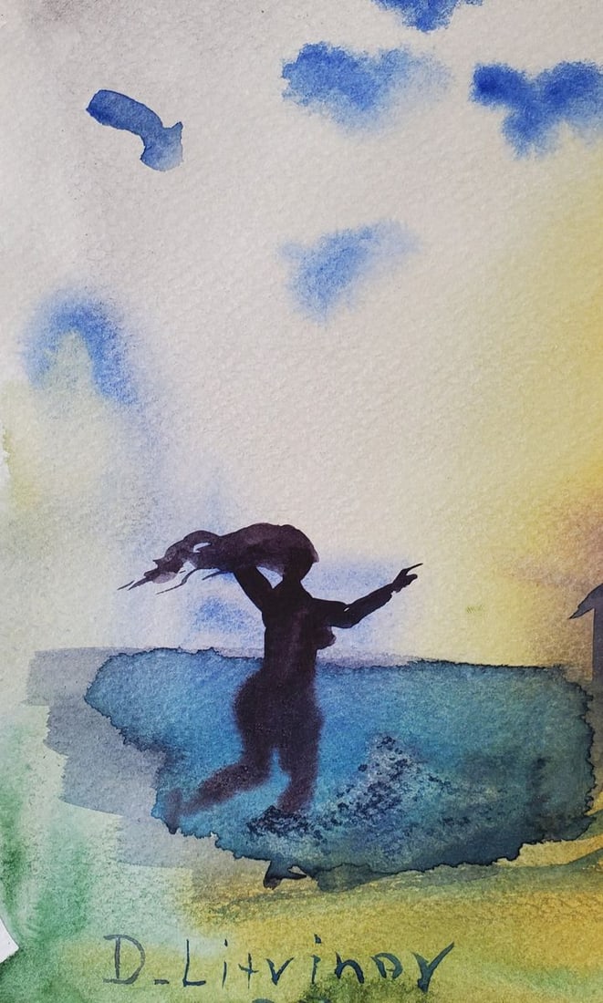 Watercolor painting Running girl Daniil Litvinov - 3