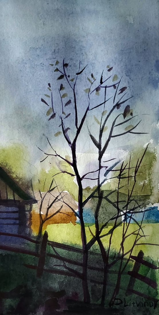 Watercolor painting House by the river Daniil Litvinov - 4