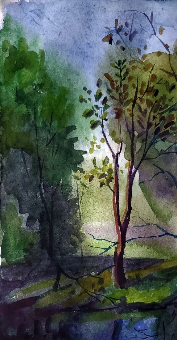 Watercolor painting House by the river Daniil Litvinov - 5