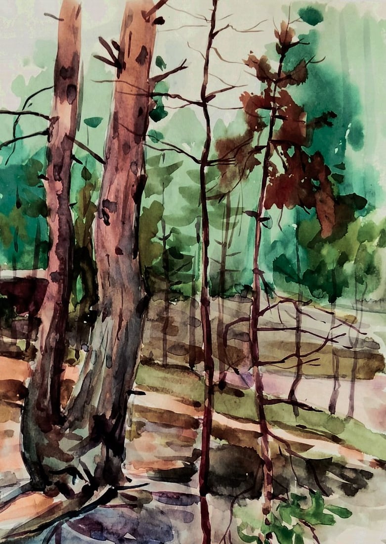 Watercolor painting Forest and silence of nature Vitaly Duhnevich - 3