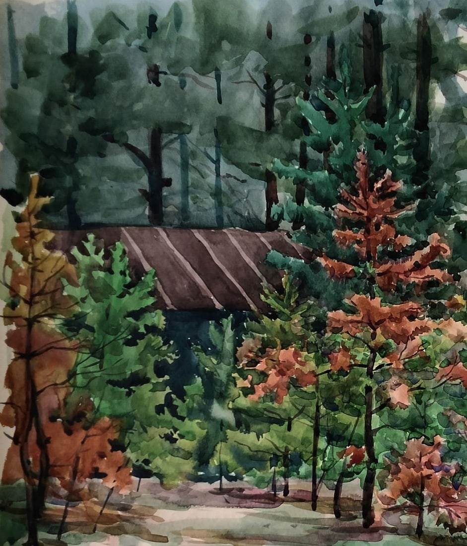 Watercolor painting Quiet refuge in green forest Vitaly Duhnevich - 2