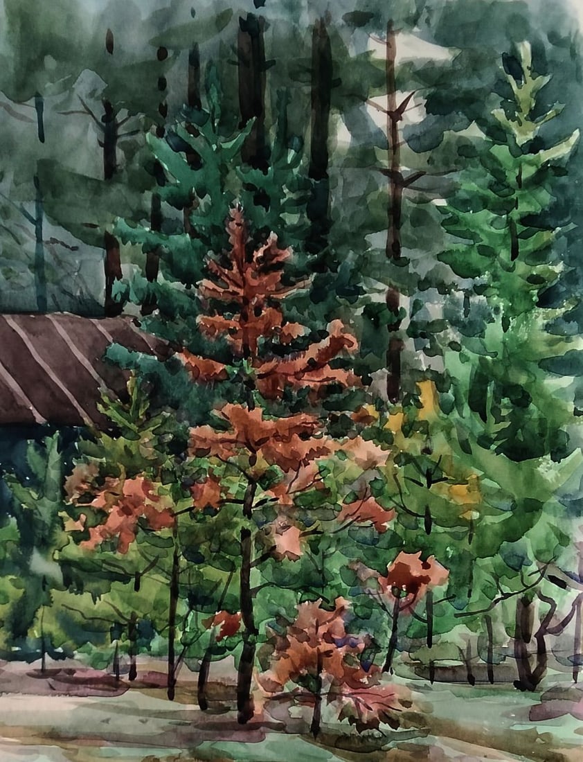 Watercolor painting Quiet refuge in green forest Vitaly Duhnevich - 3
