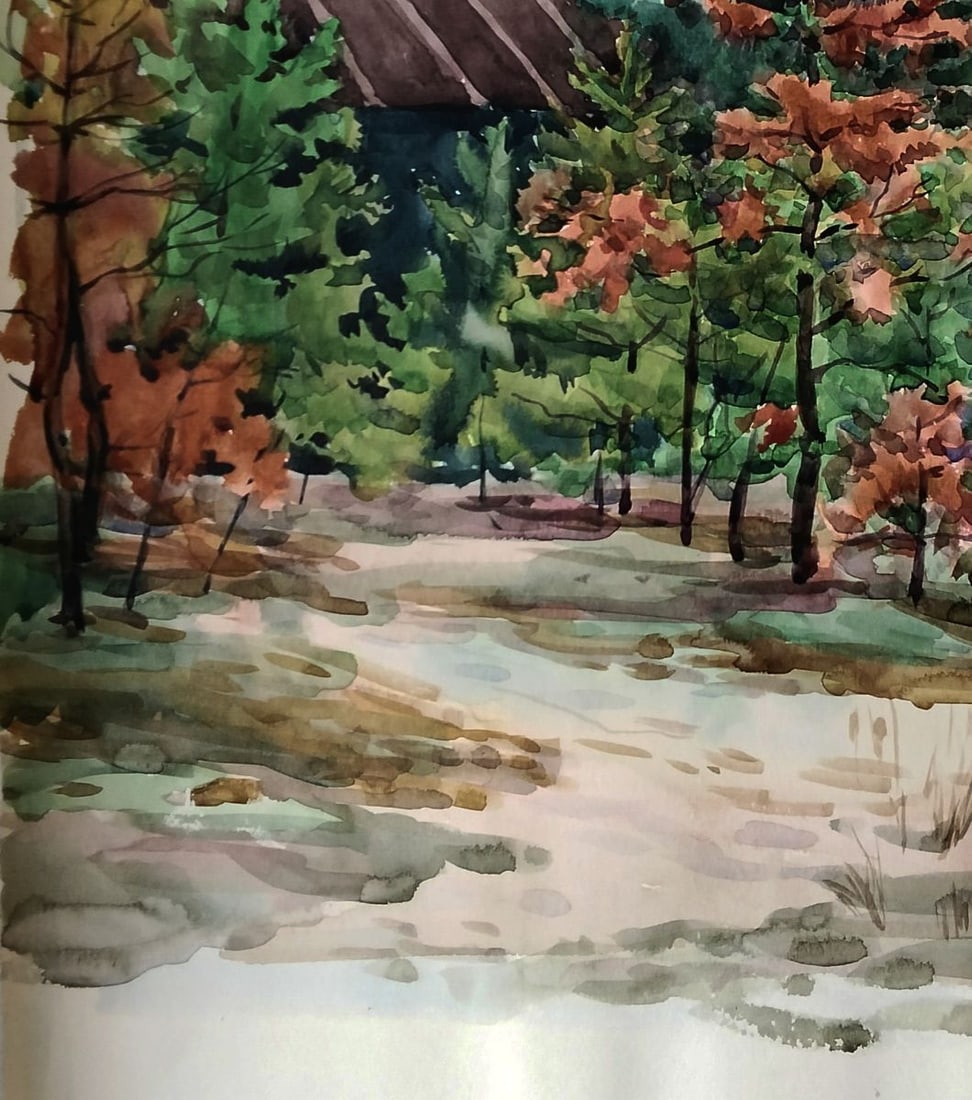 Watercolor painting Quiet refuge in green forest Vitaly Duhnevich - 4