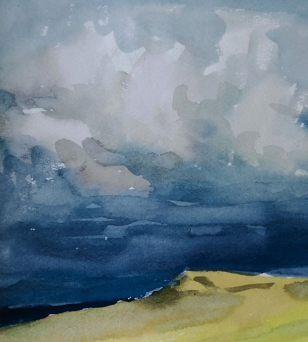Watercolor painting Yellow field under the blue sky Vitaly Duhnevich - 2