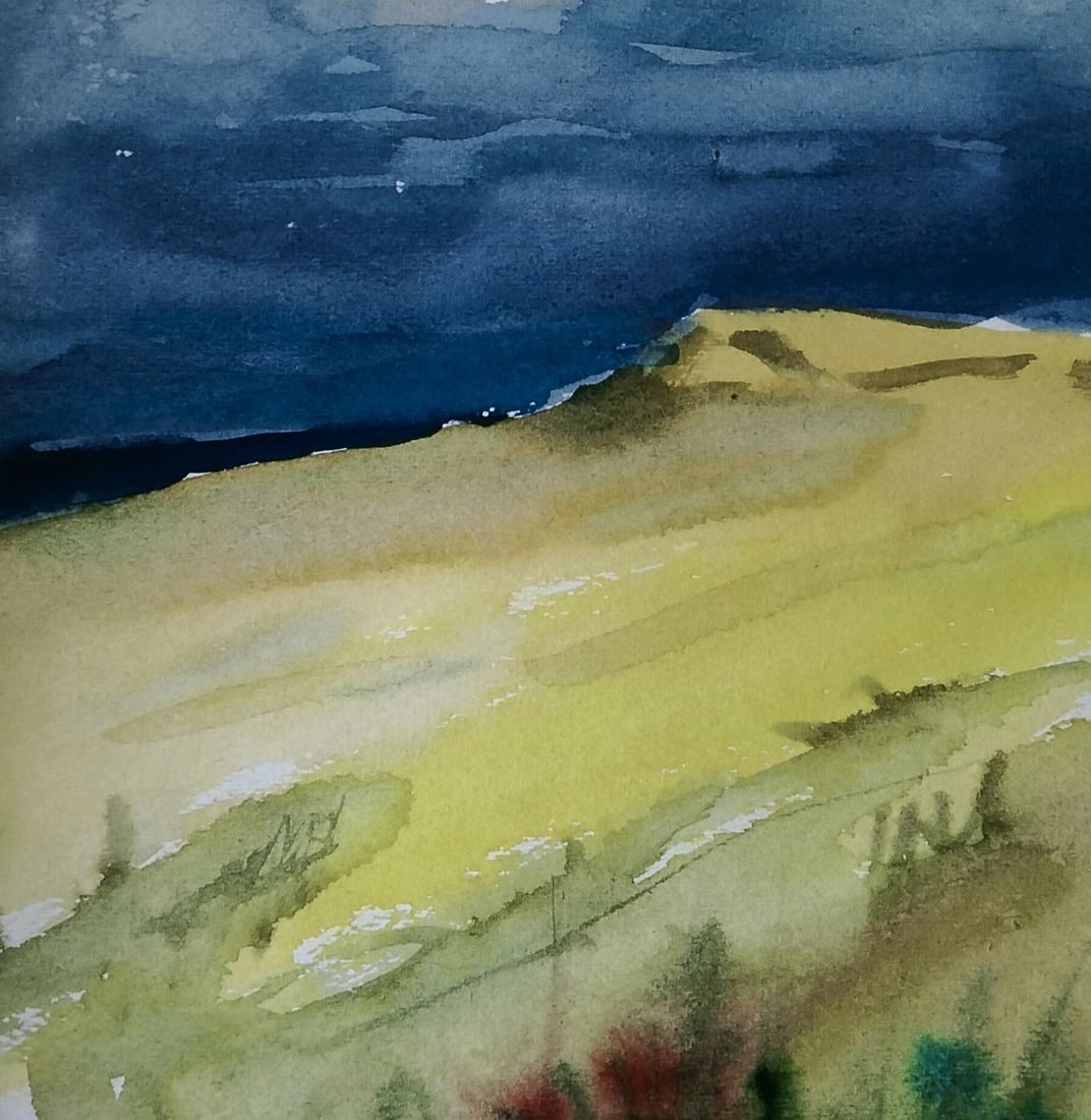 Watercolor painting Yellow field under the blue sky Vitaly Duhnevich - 4