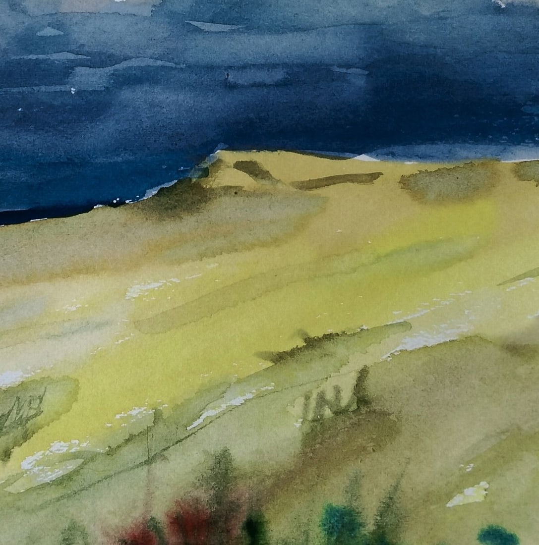 Watercolor painting Yellow field under the blue sky Vitaly Duhnevich - 5