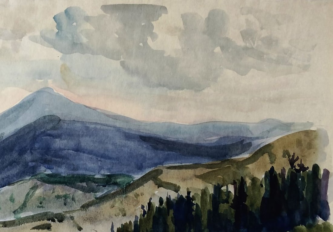 Watercolor painting Forests meet mountains Vitaly Duhnevich - 3