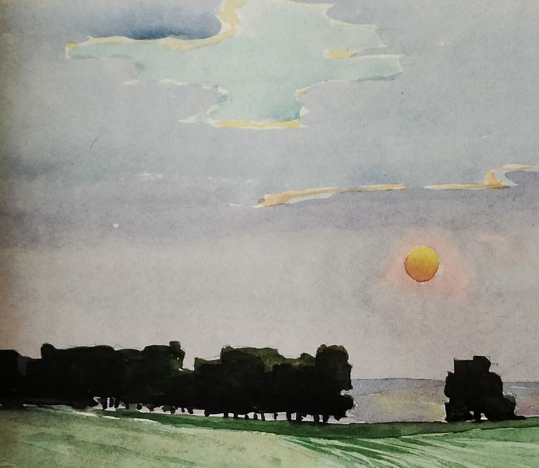 Watercolor painting Green fields under the sun Vitaly Duhnevich - 2