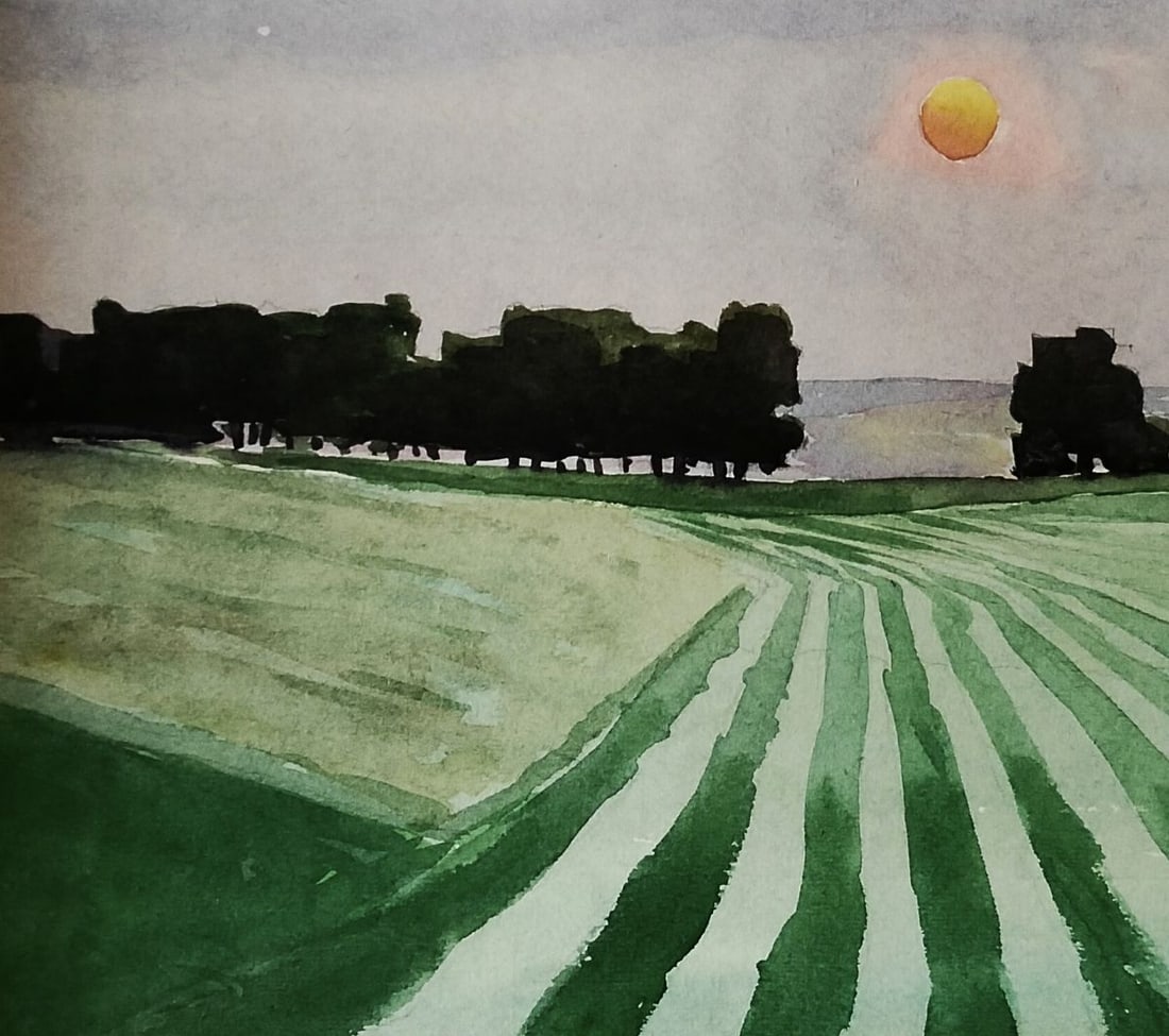 Watercolor painting Green fields under the sun Vitaly Duhnevich - 3