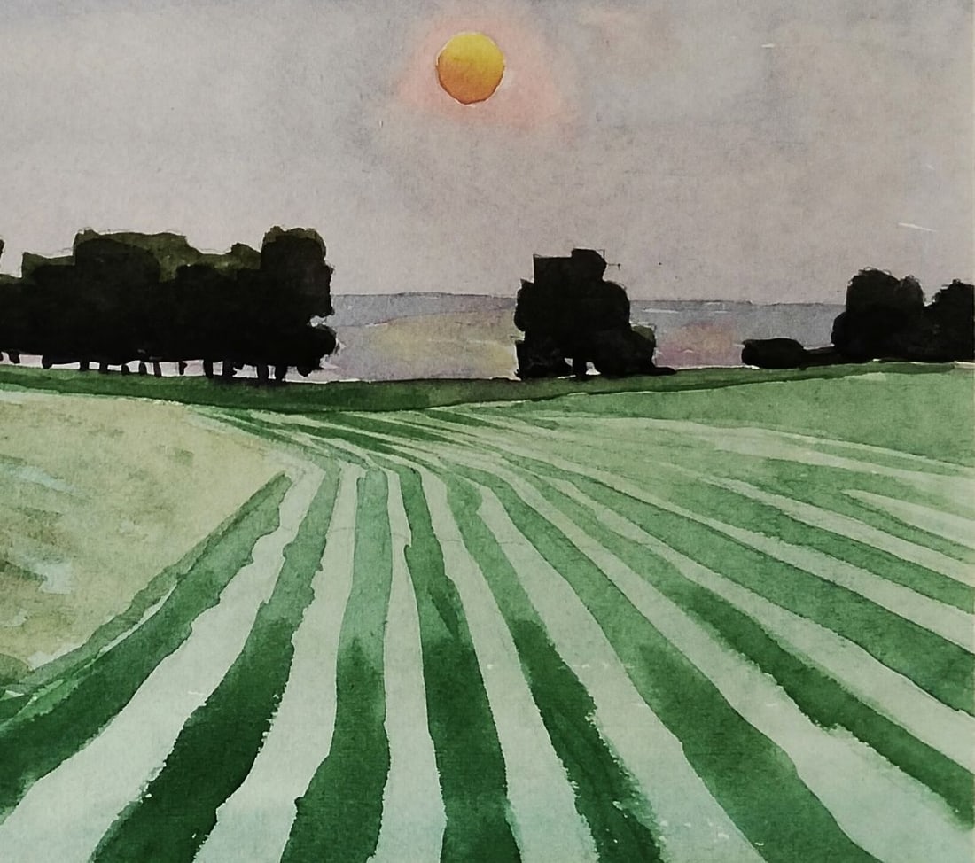 Watercolor painting Green fields under the sun Vitaly Duhnevich - 5