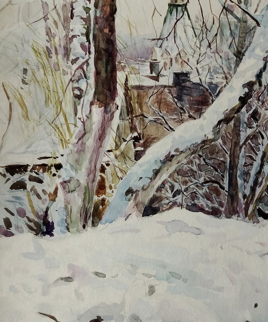 Watercolor painting Winter church Vitaly Duhnevich - 4