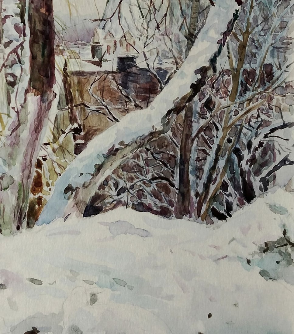 Watercolor painting Winter church Vitaly Duhnevich - 5