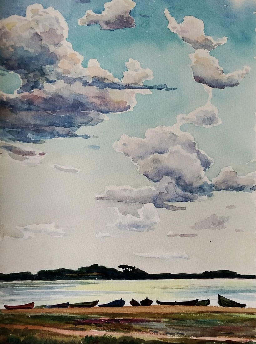 Watercolor painting Boats resting on the shore Vitaly Duhnevich: Title: Watercolor painting Boats resting on the shore Vitaly Duhnevich Description: NoDuhn 92*** ABOUT THIS PAINTING **** TITLE: "Boats resting on the shore"* ARTISTS: Vitaly Duhnevich* SIZE: 25x27 cm