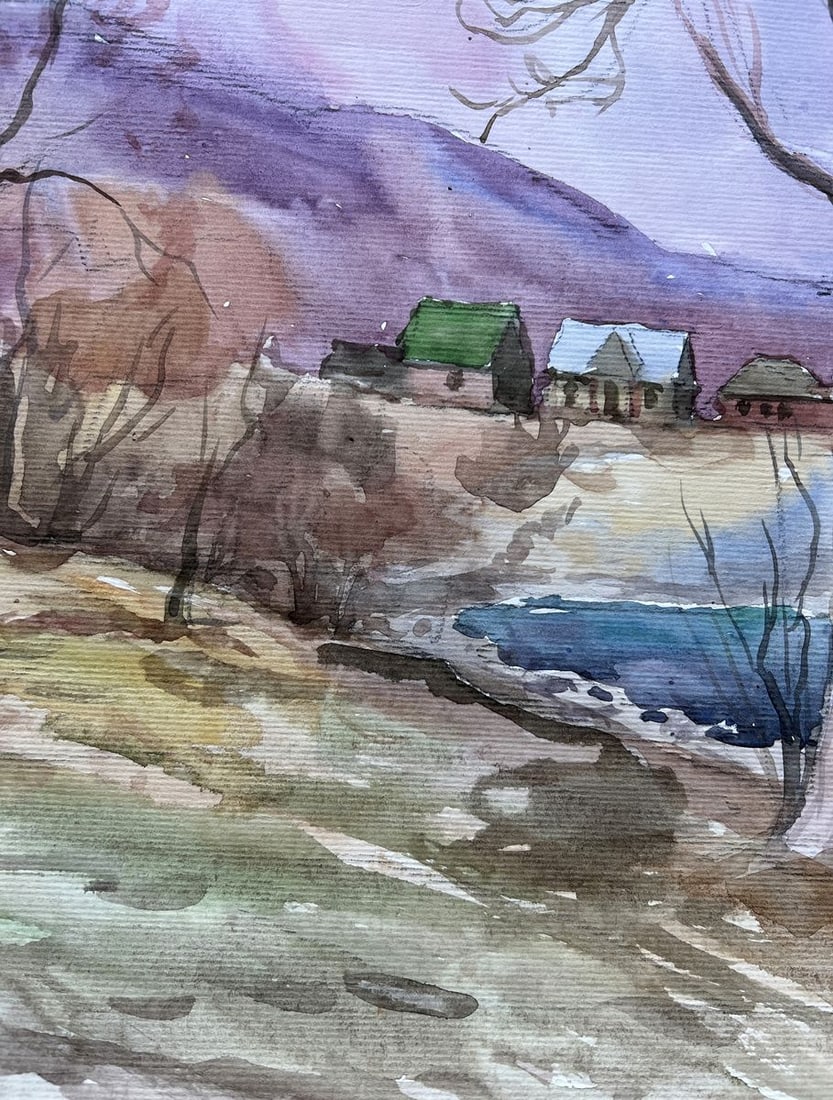 Watercolor painting A village near a pond V. Mishurovsky - 5