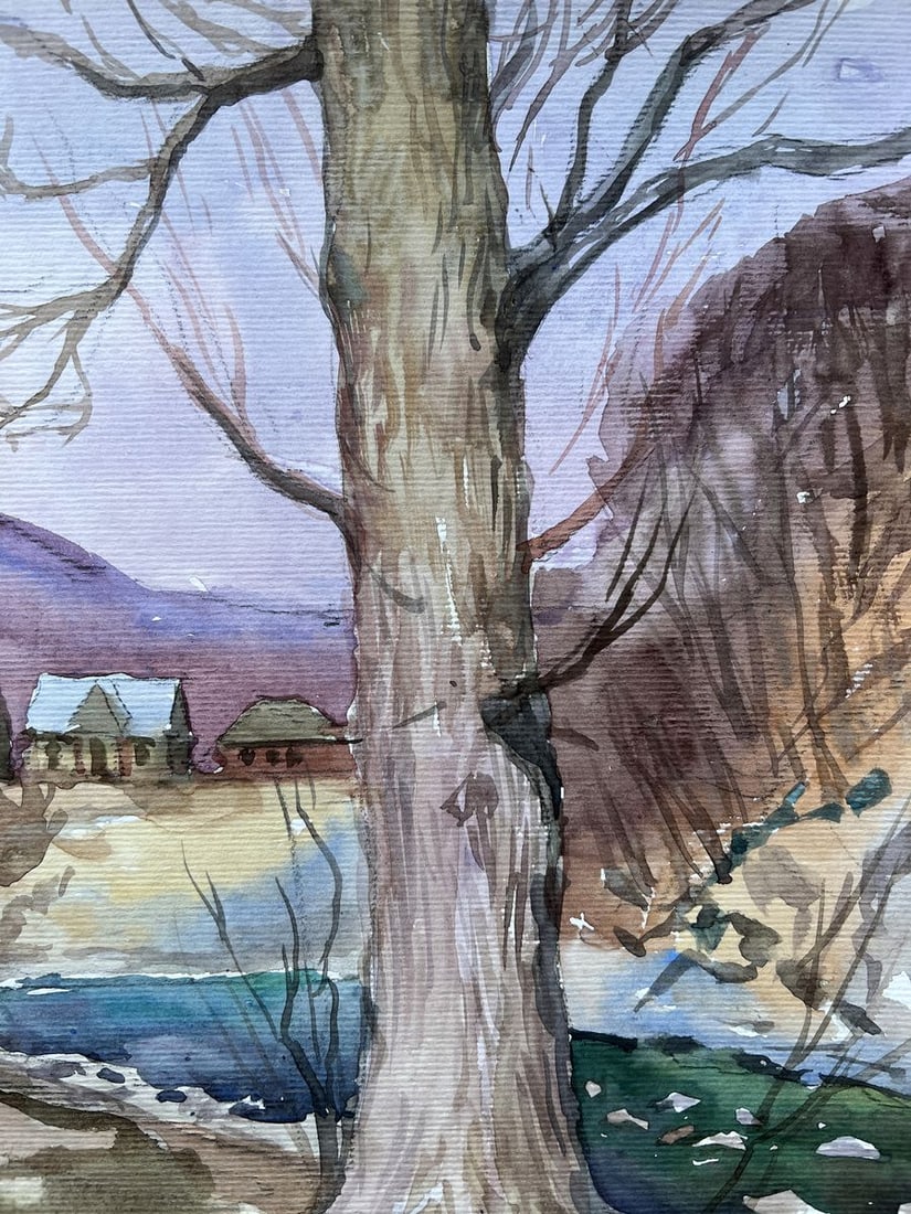 Watercolor painting A village near a pond V. Mishurovsky - 6