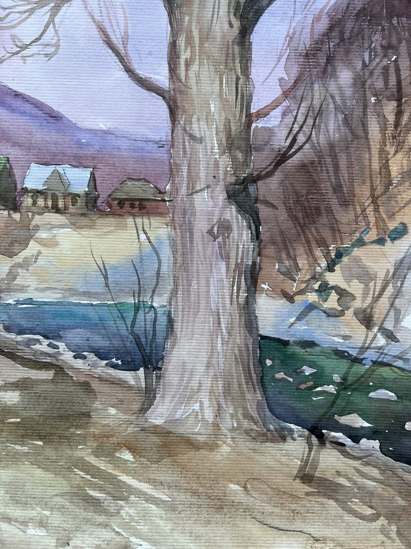 Watercolor painting A village near a pond V. Mishurovsky - 7