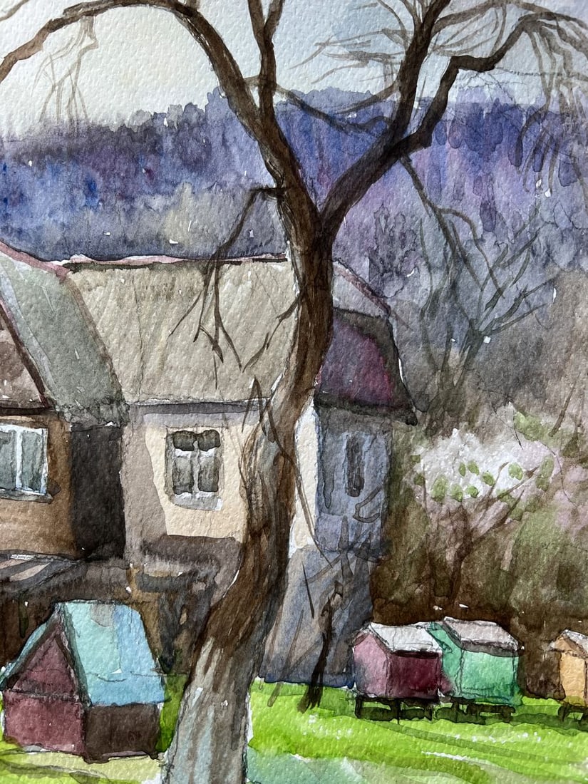 Watercolor painting The yard of the house V. Mishurovsky - 6
