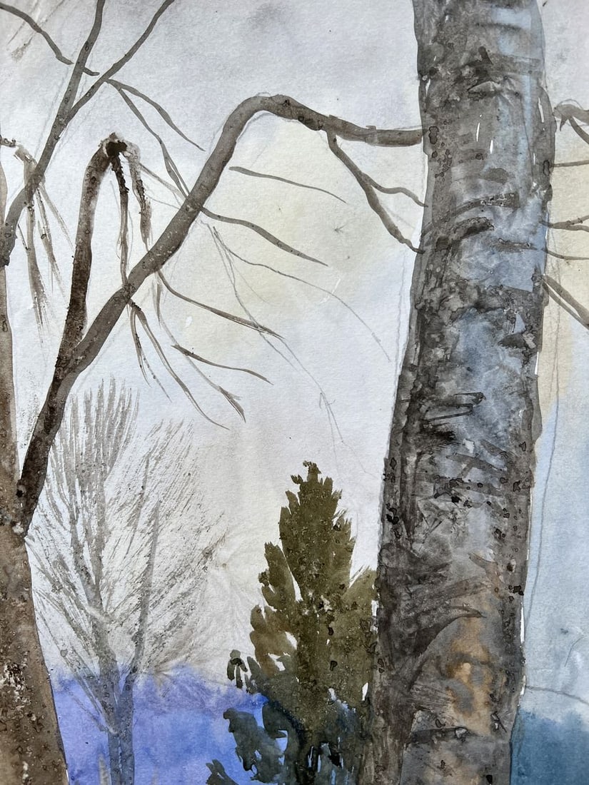Watercolor painting Autumn trunks V. Mishurovsky - 4
