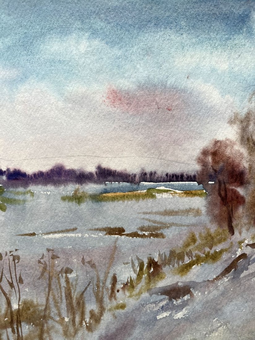 Watercolor painting Winter road V. Mishurovsky - 2
