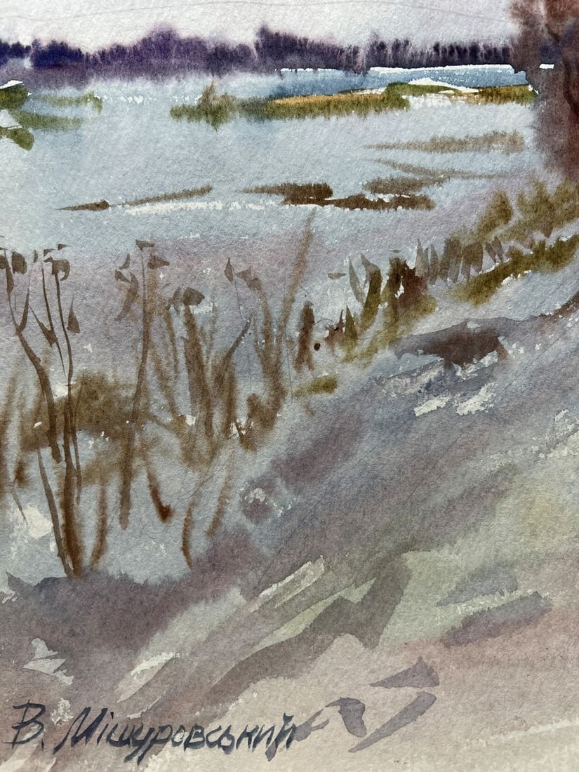 Watercolor painting Winter road V. Mishurovsky - 3