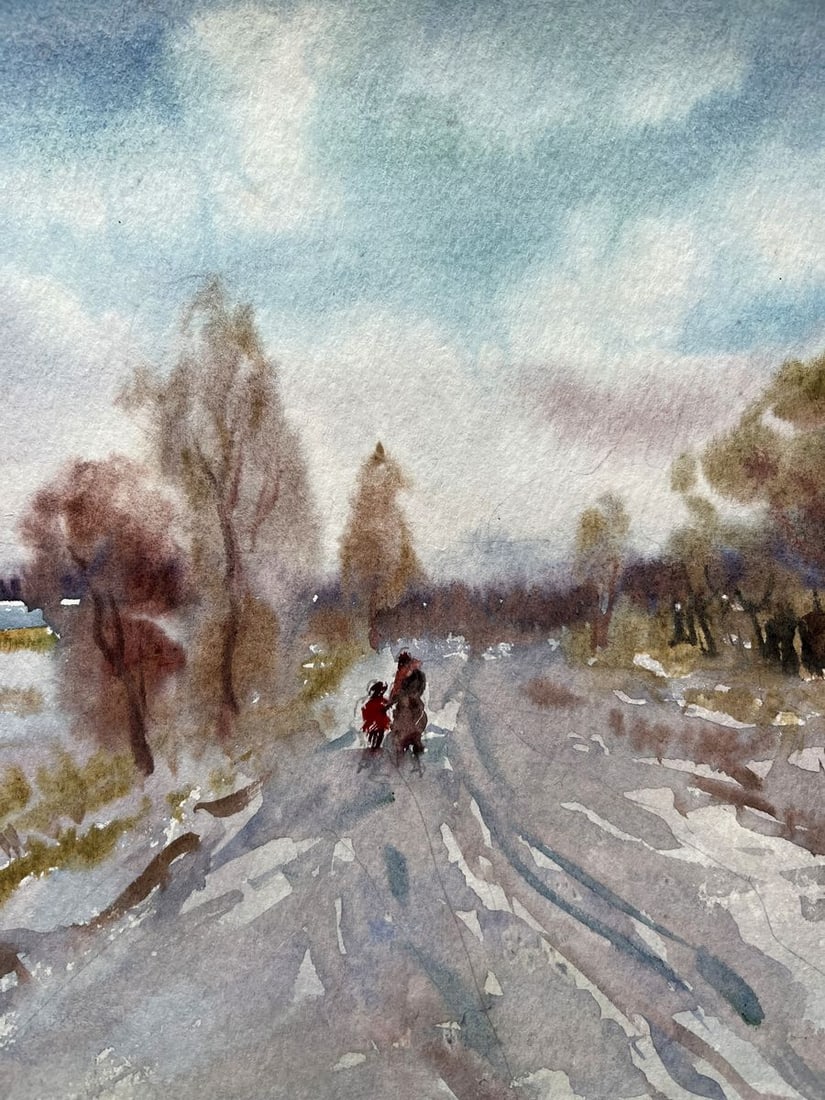 Watercolor painting Winter road V. Mishurovsky - 4