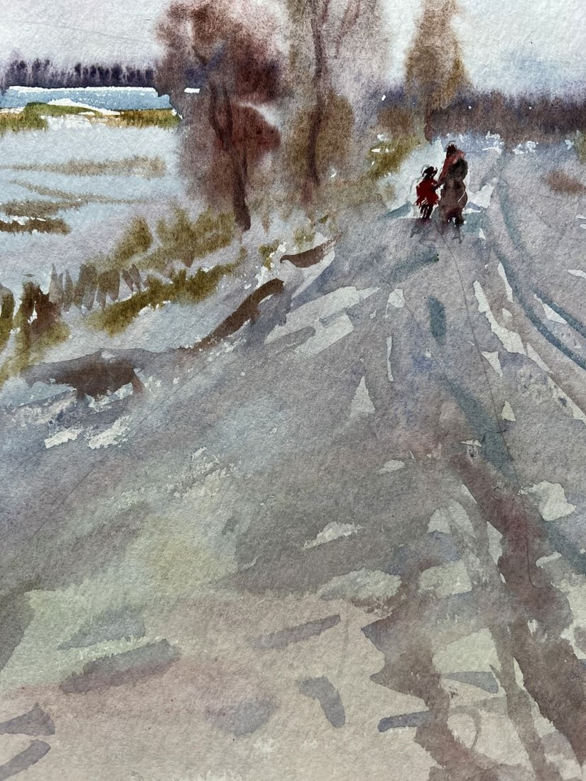 Watercolor painting Winter road V. Mishurovsky - 5