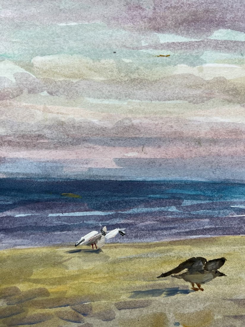 Gouache painting Seagulls on the sea V. Mishurovsky - 2