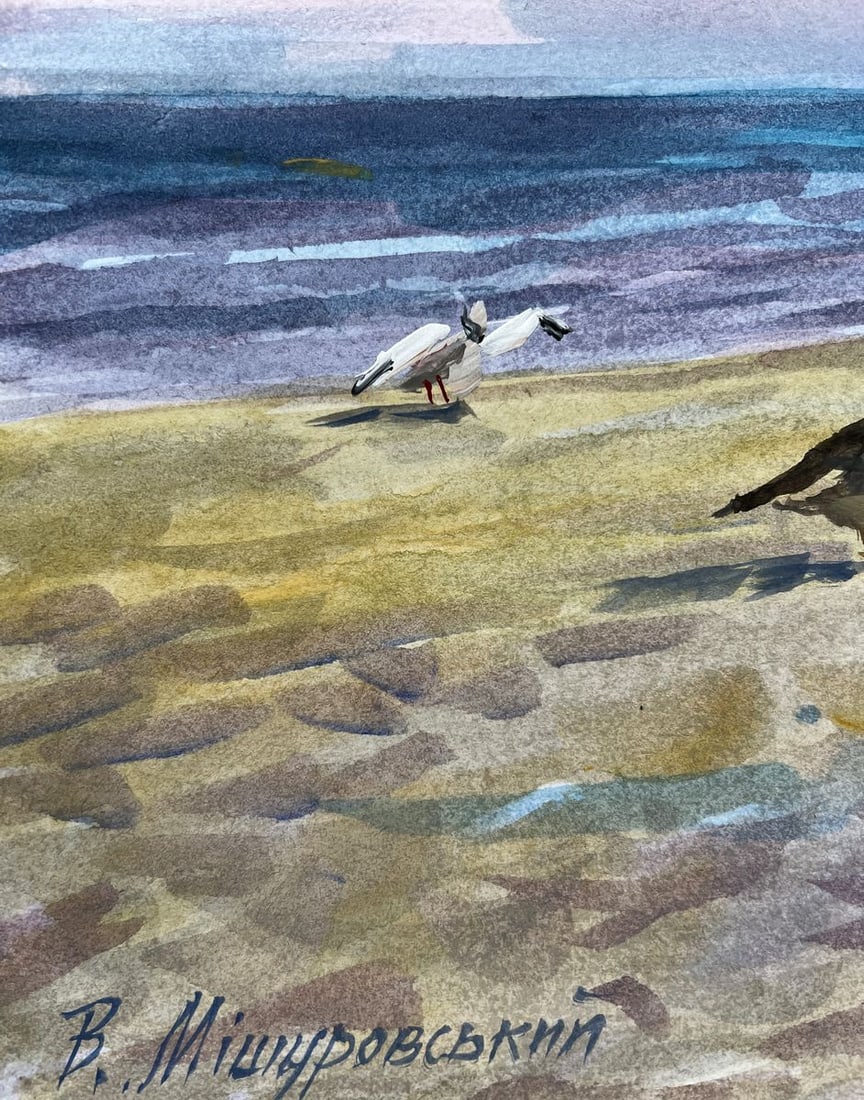 Gouache painting Seagulls on the sea V. Mishurovsky - 3