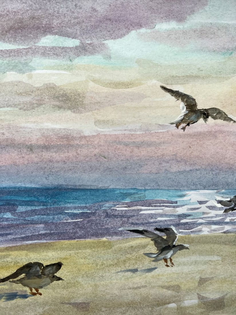 Gouache painting Seagulls on the sea V. Mishurovsky - 4