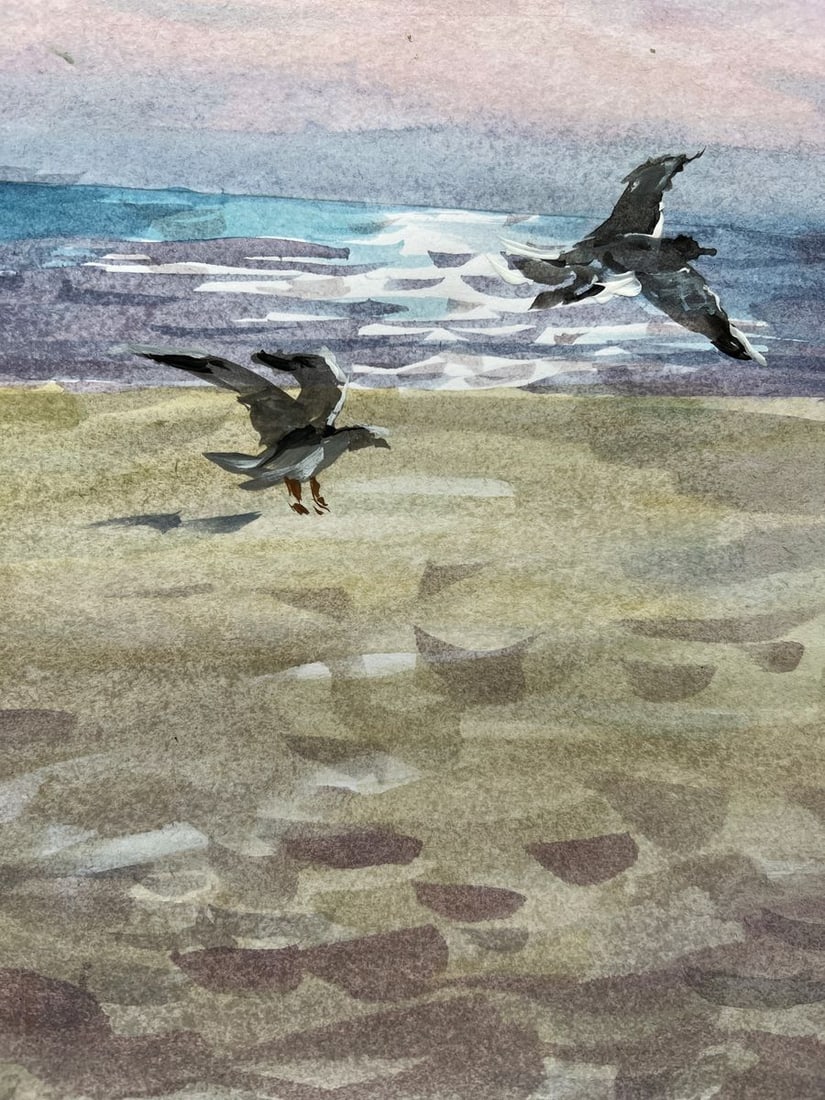 Gouache painting Seagulls on the sea V. Mishurovsky - 5