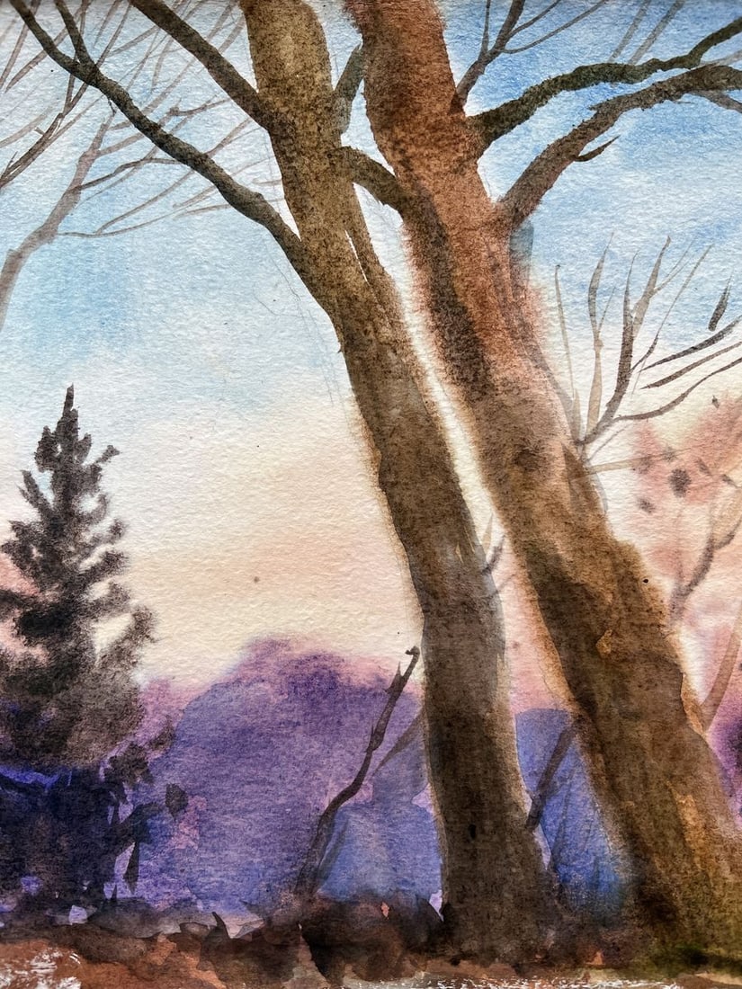 Gouache painting Evening in the forest V. Mishurovsky - 2