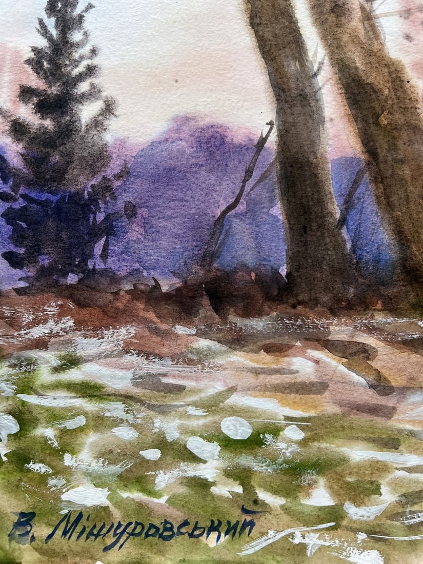 Gouache painting Evening in the forest V. Mishurovsky - 3