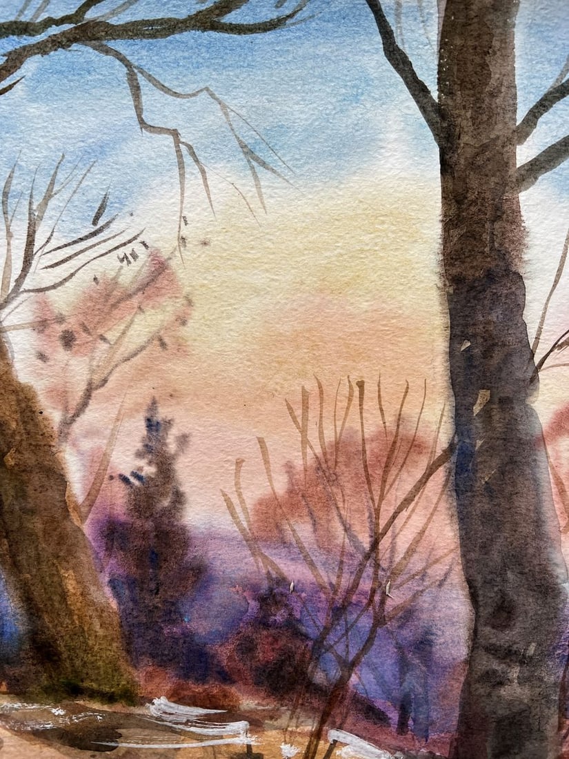 Gouache painting Evening in the forest V. Mishurovsky - 4