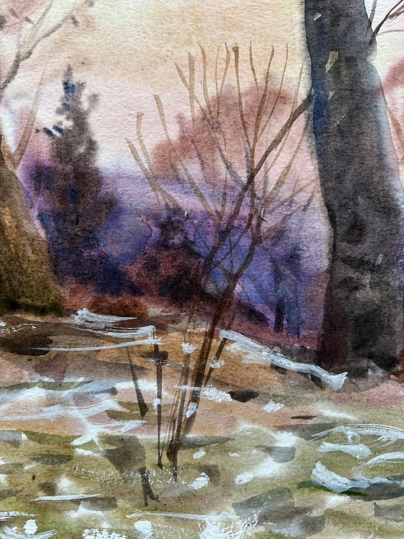 Gouache painting Evening in the forest V. Mishurovsky - 5