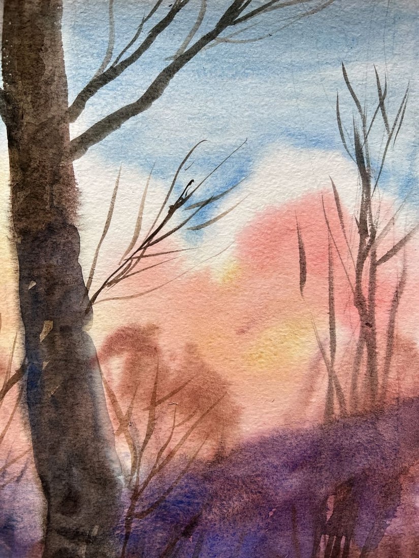 Gouache painting Evening in the forest V. Mishurovsky - 6
