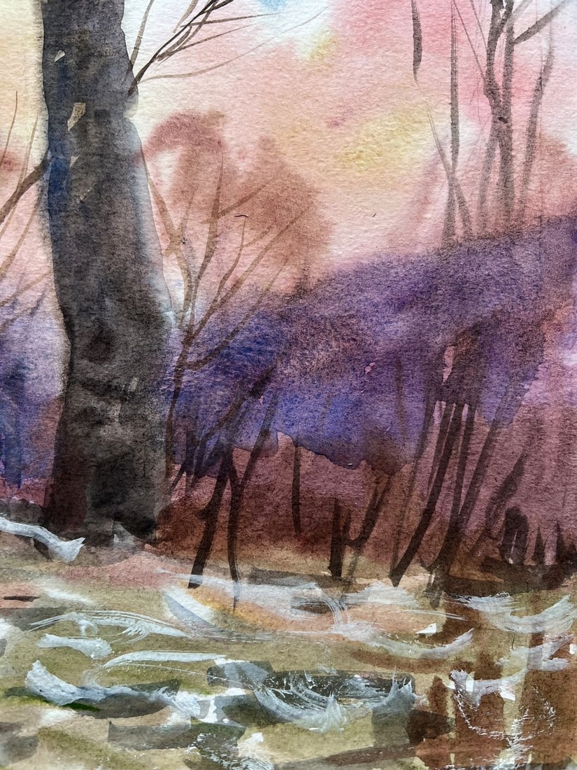 Gouache painting Evening in the forest V. Mishurovsky - 7