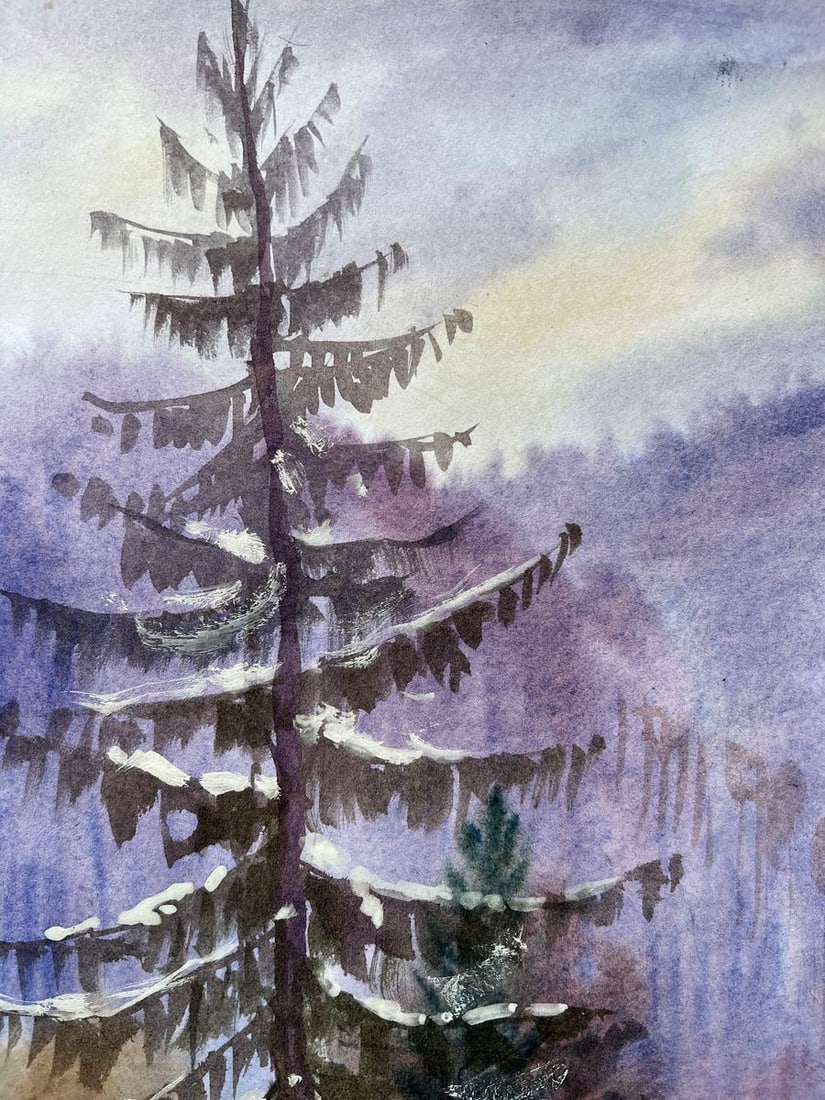 Gouache painting Winter in the forest V. Mishurovsky - 2