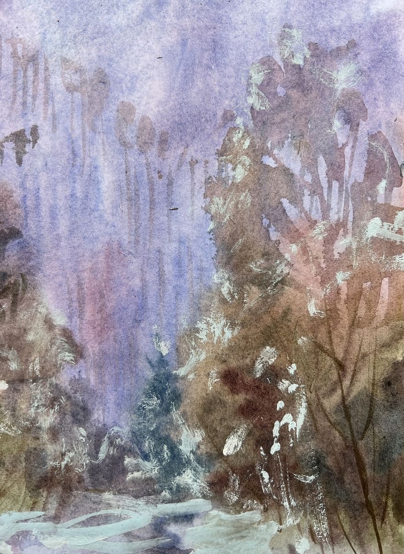 Gouache painting Winter in the forest V. Mishurovsky - 5