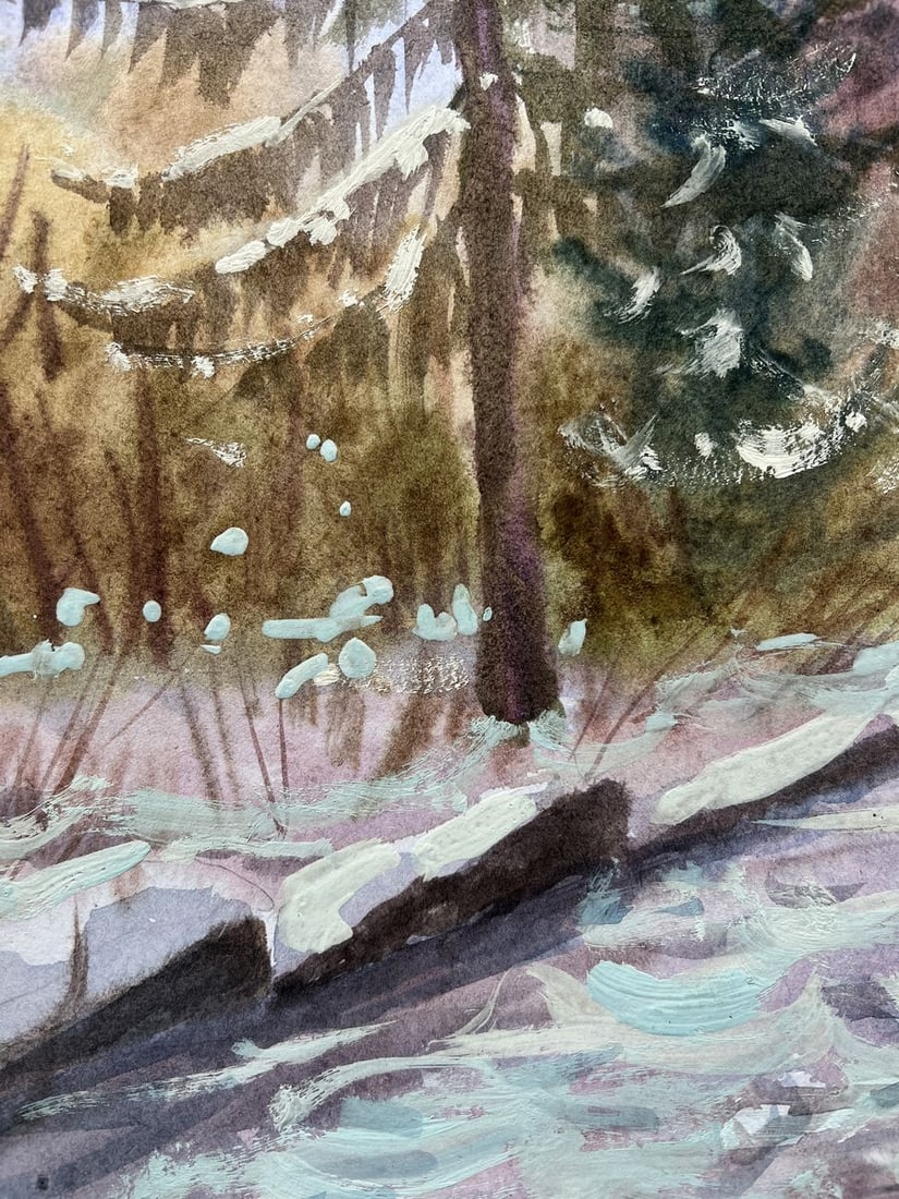 Gouache painting Winter in the forest V. Mishurovsky - 6