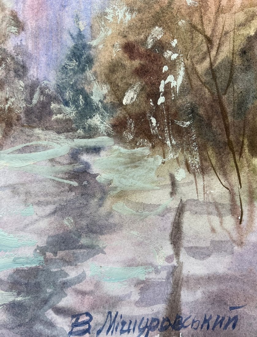 Gouache painting Winter in the forest V. Mishurovsky - 7