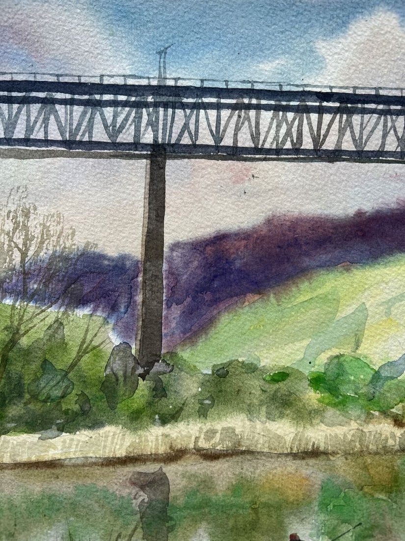 Watercolor painting A bridge to the city V. Mishurovsky - 2