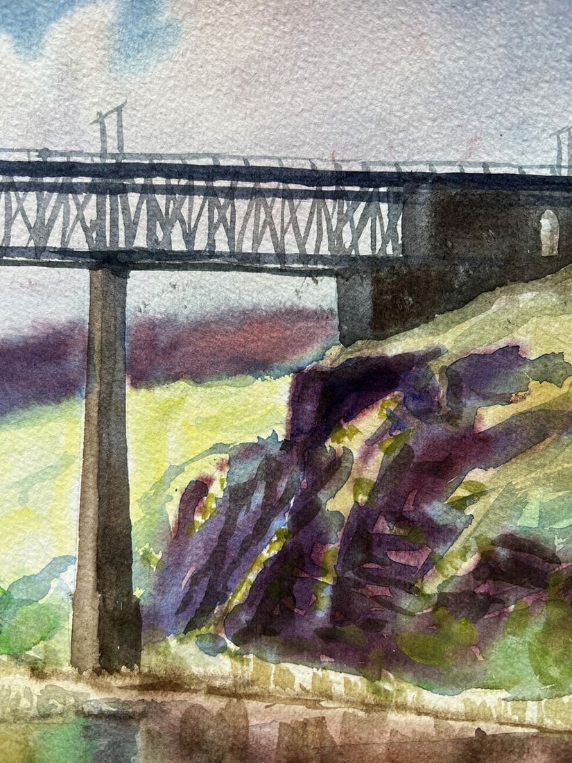 Watercolor painting A bridge to the city V. Mishurovsky - 4