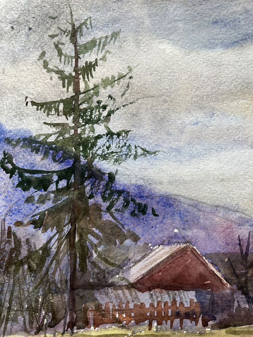 Watercolor painting Landscape with goats V. Mishurovsky - 2