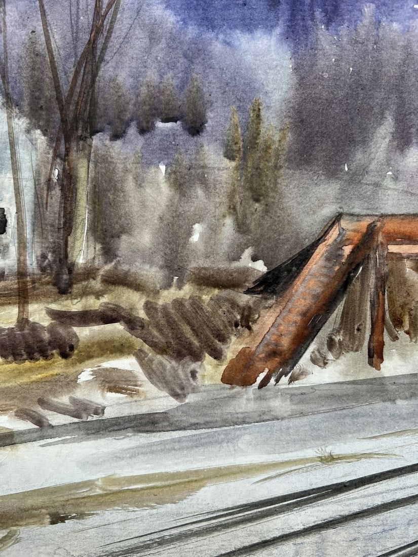 Watercolor painting Railway in the city V. Mishurovsky - 3