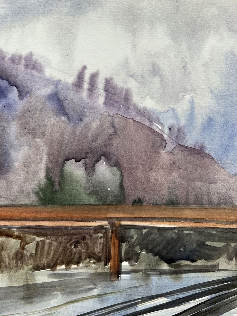 Watercolor painting Railway in the city V. Mishurovsky - 4