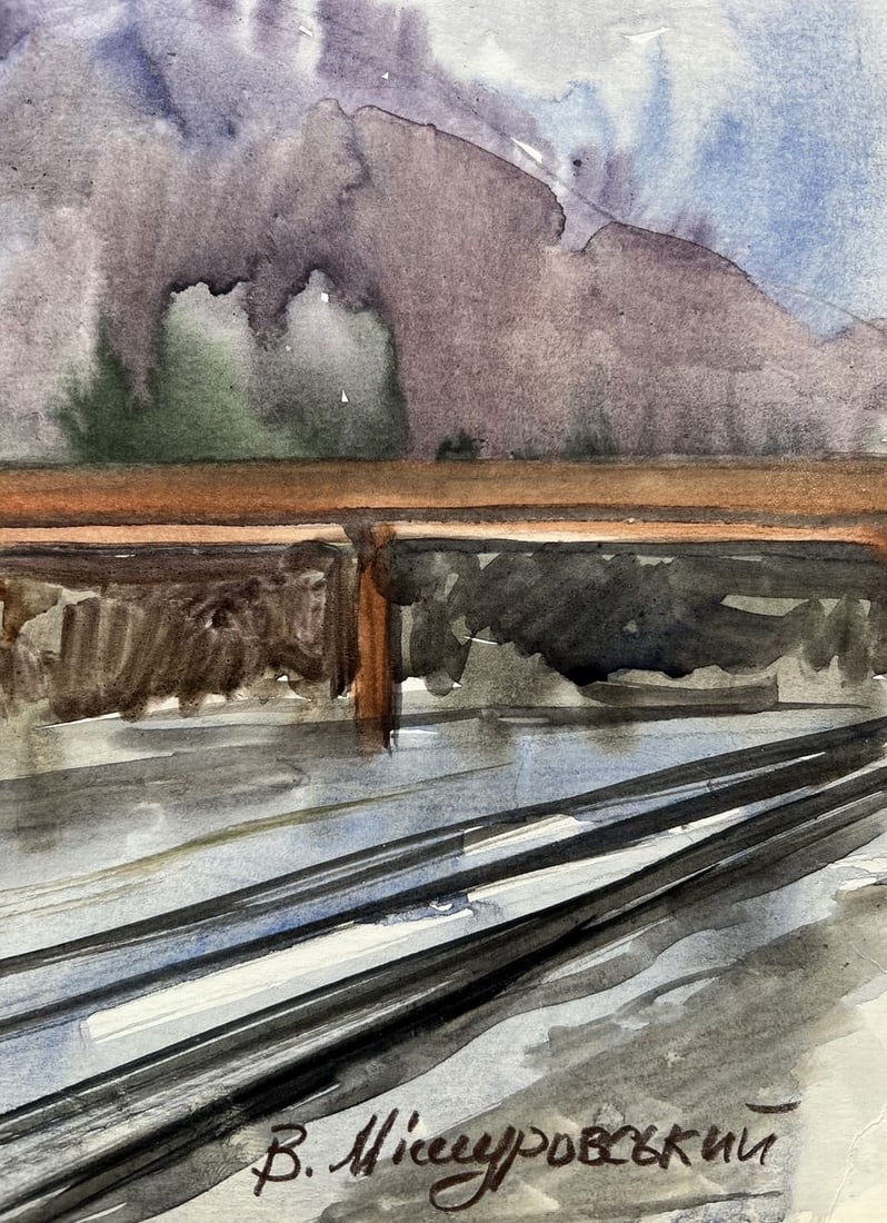 Watercolor painting Railway in the city V. Mishurovsky - 6